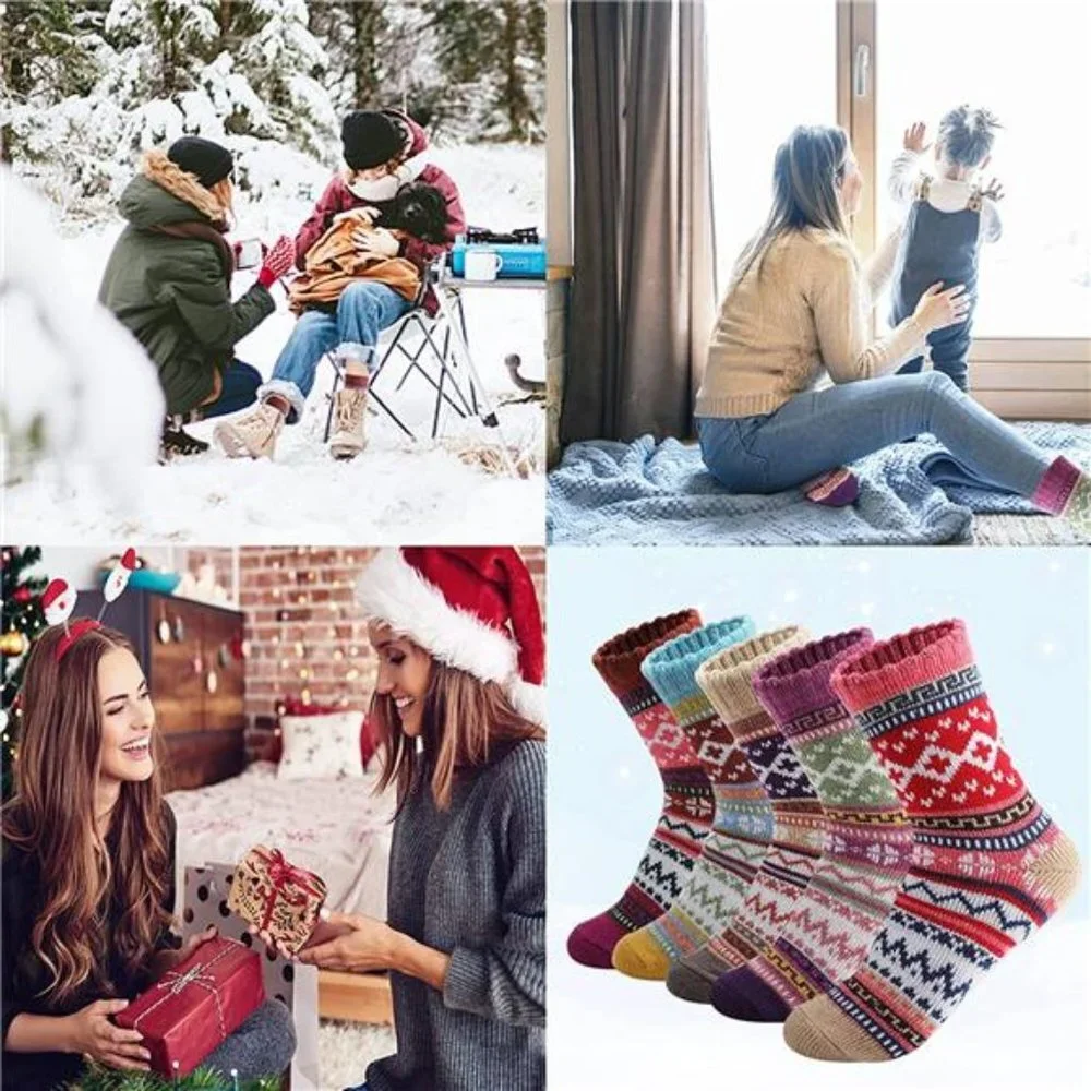 5 Pairs Women Winter Wool Warm Socks Thick Crew fuzzy Sock for Women